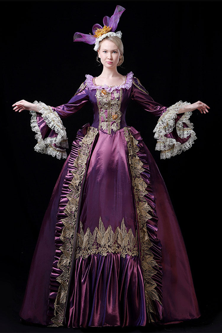 Multi-Layer Long Sleeves Trumpet Sleeves High Waisted Hollow Embroidery Print Victorian Lolita Prom Dress - Product - 3