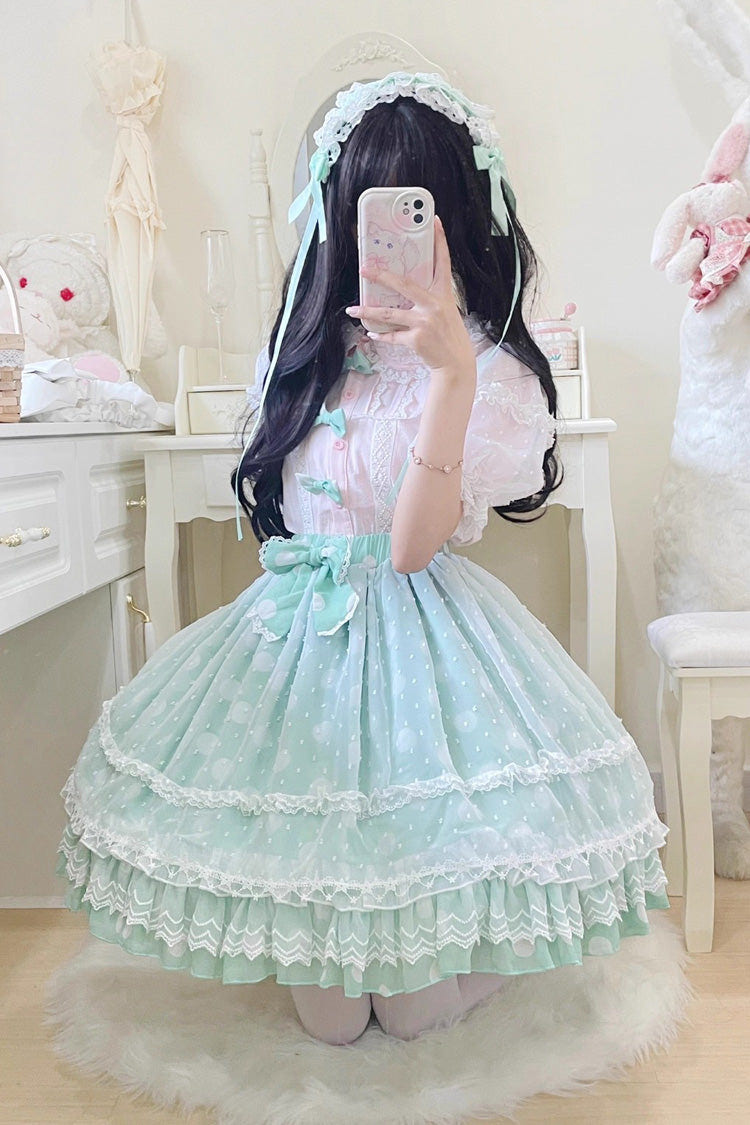 [Wave Candy] Triple-Layered Print Ruffle Bowknot Sweet Lolita Skirt 3 Colors - Product - 16