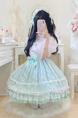 [Wave Candy] Triple-Layered Print Ruffle Bowknot Sweet Lolita Skirt 3 Colors - Product - 16
