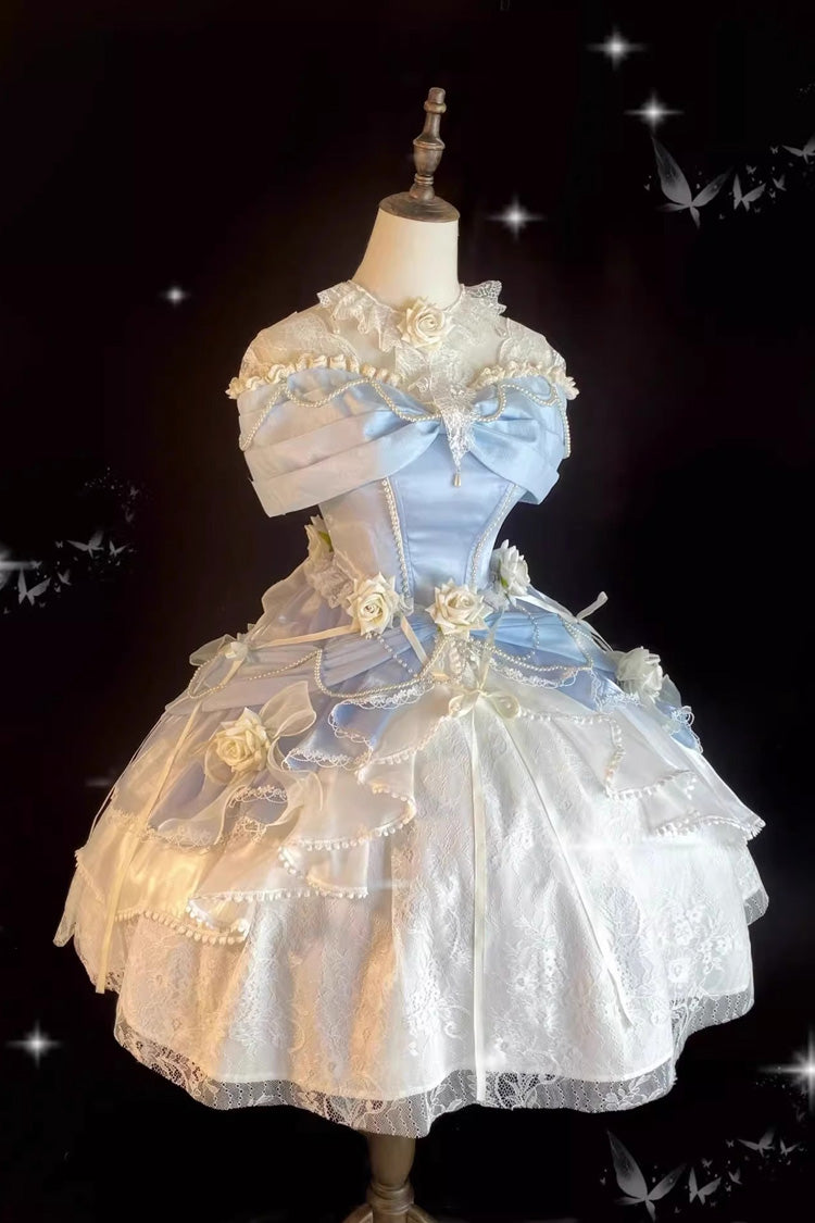 Blue Hanayome Cardigan Elegant Princess Sweet Lolita Strapless Dress - Product - 2