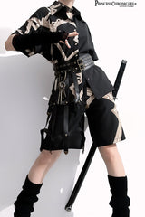 Black [Dream Void Mirror] Print Ouji Fashion Prince Handsome Lolita Shorts - Product - 5