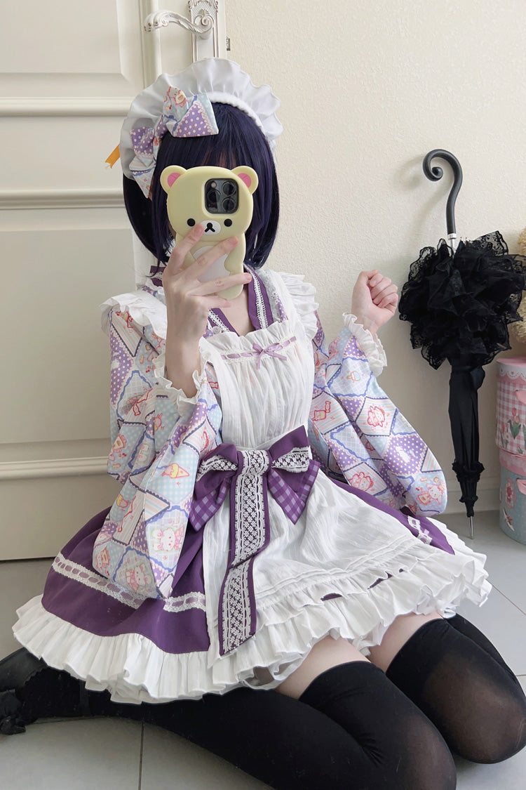 [Showa Sweet Pet] Ruffle Bowknot Sweet Japanese Maid Lolita Dress 6 Colors - Product - 18