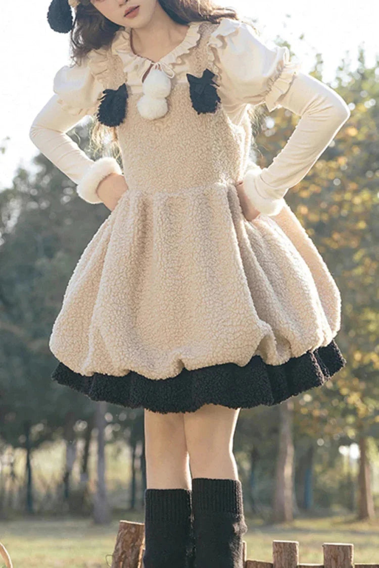 Ivory Cute Ollie The Sheep Autumn Winter Sweet Lolita Jsk Dress - Ivory - 1