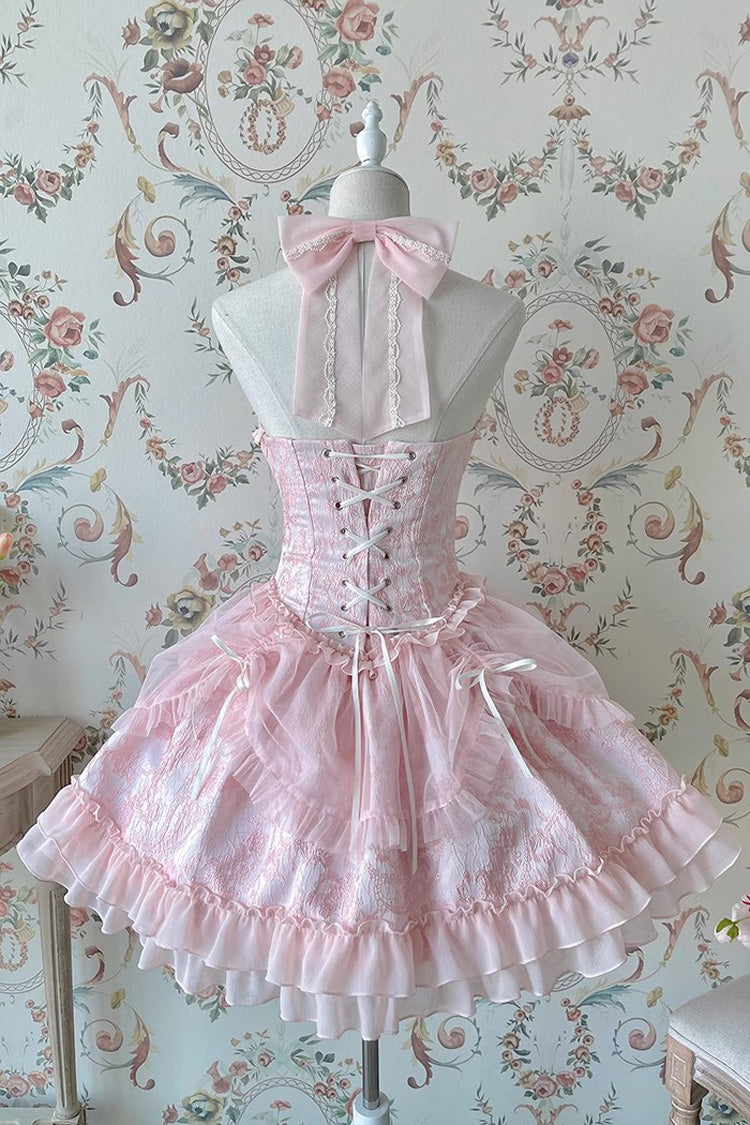 Pink Tube Top Sleeveless Blowknot Ruffled Sweet Lolita Tiered Dress - Product - 3