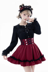 Sweet Ruffle Lace Lace-Up Japanese Jirai Kei Skirt 4 Colors - Red - 13