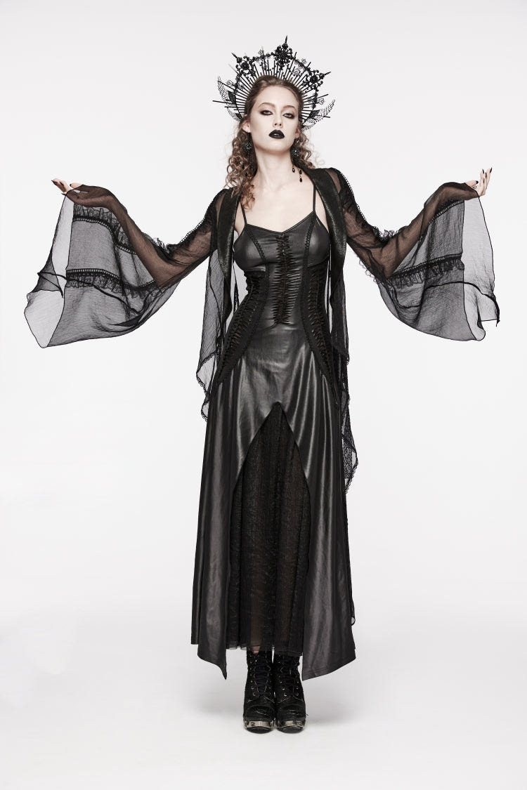 Black Off Shoulder Lace Lace-Up Slim Irregular Women's Gothic Jsk Wedding Dress - Black - 1