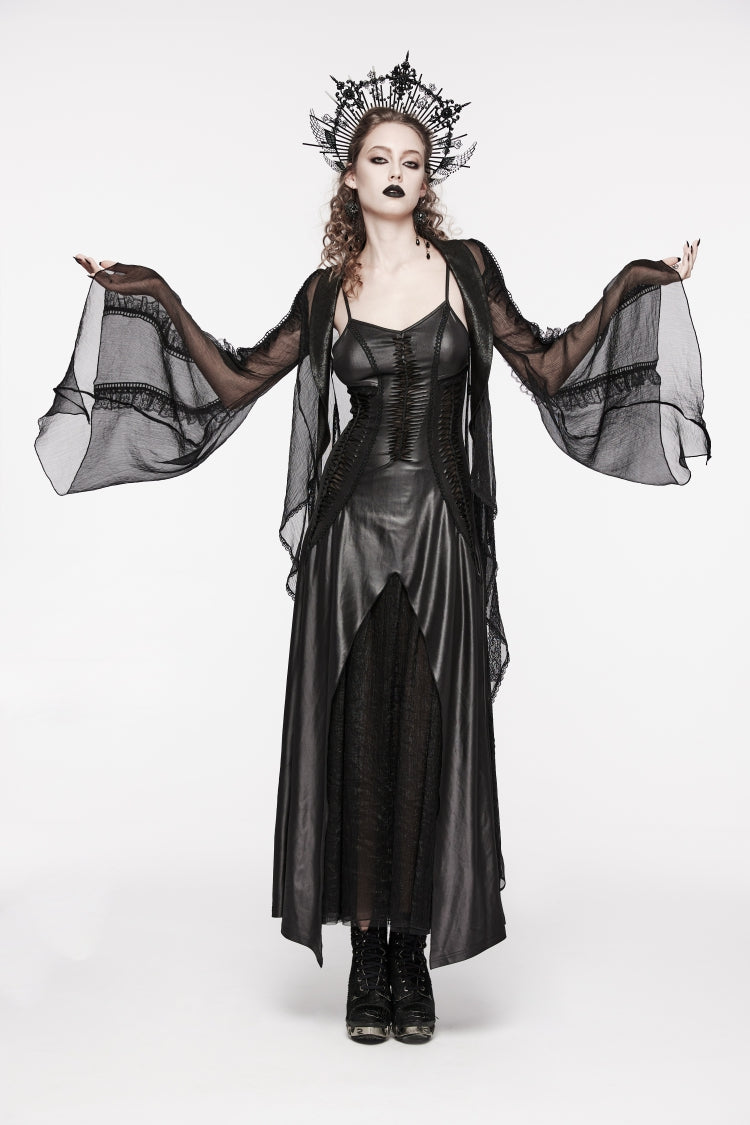 Black Off Shoulder Lace Lace-Up Slim Irregular Women's Gothic Jsk Wedding Dress - Black - 1