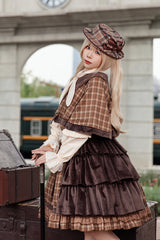 Brown [Morning Tune] Sleeveless High Waisted Print Ruffle Asymmetric Sweet Lolita Strap Dress - Product - 8