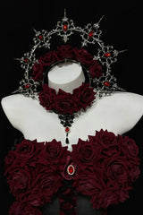 Red [Madame Red] Rose Off Shoulder Sleeveless Jacquard Pearl Detail Gothic Lolita Dress - Product - 5