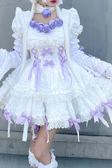 White/Purple Puff Short Sleeves Princess Gothic Lolita Tiered Dress - Product - 2