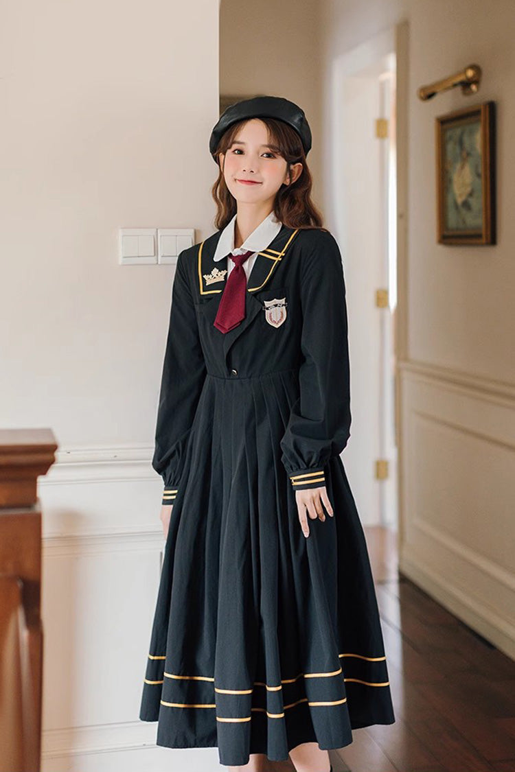 Black Long Sleeves Embroidery Sweet College Style Elegant Lolita Dress - Product - 2