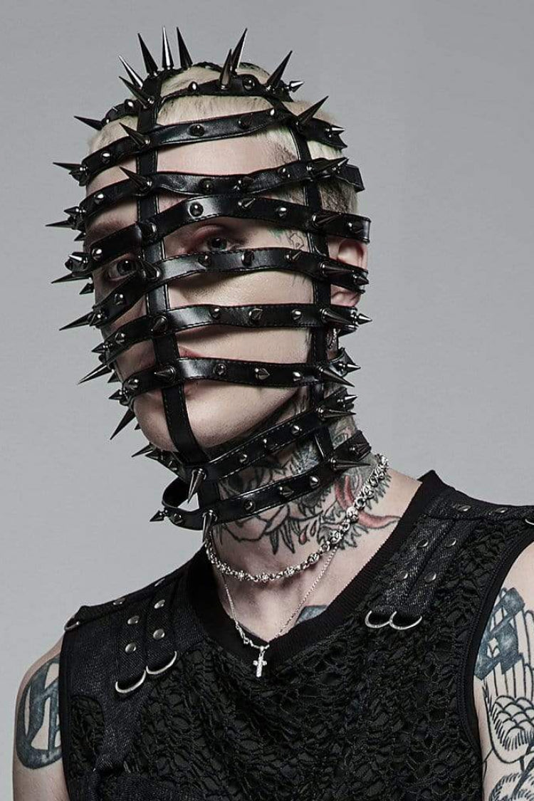 Black Cross Rivet Metal Cone Men's Steampunk Mask - Product - 2