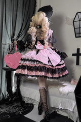 Black/Pink [Rose Princess] Sleeveless Ruffle Bowknot Lace Lace-Up Sweet Ballet Lolita Jsk Dress - Product - 15