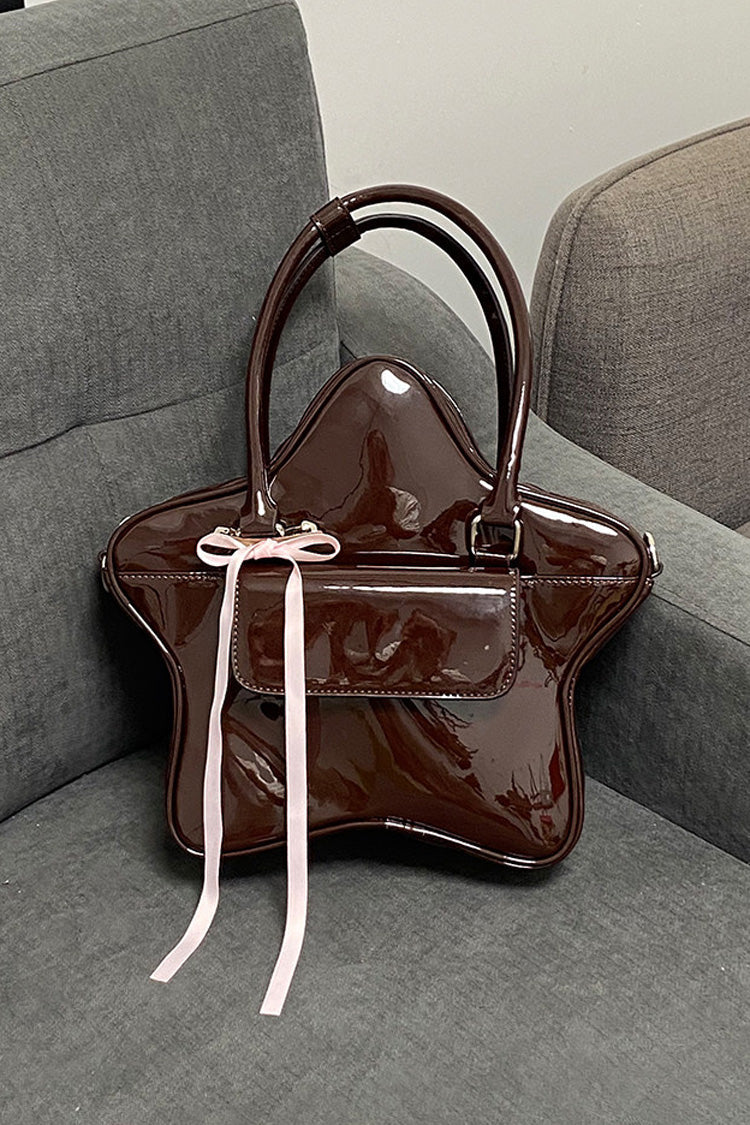 Chocolate Patent Leather Star Bow Sweet Lolita Handbag - Product - 5