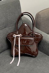 Chocolate Patent Leather Star Bow Sweet Lolita Handbag - Product - 5