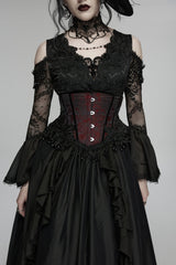 Black/Red Jacquard Lace-Up Slim Women's Gothic Tassels Corset - Black/Red - 1