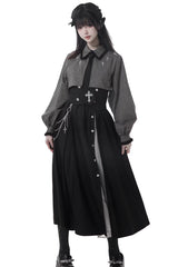 Black [Hymn of the Cross] Long Sleeves Printed Ruffled Asymmetric Chain-Decorated Gothic Jirai Kei Skirt Set - Product - 9