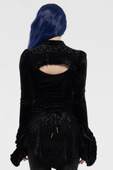 Black Long Sleeves Hollow Embroidery Slim Women's Gothic Blouse - Product - 3
