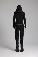 Black V Collar Long Sleeves Hooded Overlaping Mesh Men's Punk T-Shirt - Product - 6