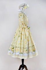 Yellow [Lemon Chicken] Short Sleeves Print Ruffle Bowknot Lace Daily Sweet Lolita Dress - Product - 8