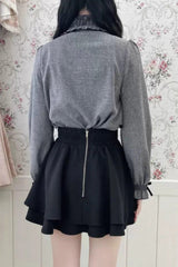 Grey Lapel Collar Long Sleeves Bowknot Sweet Japanese Jirai Kei Blouse Coat - Product - 7