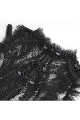 Black Round Collar Embroidery Lace Womens Gothic T-Shirt - Product - 10