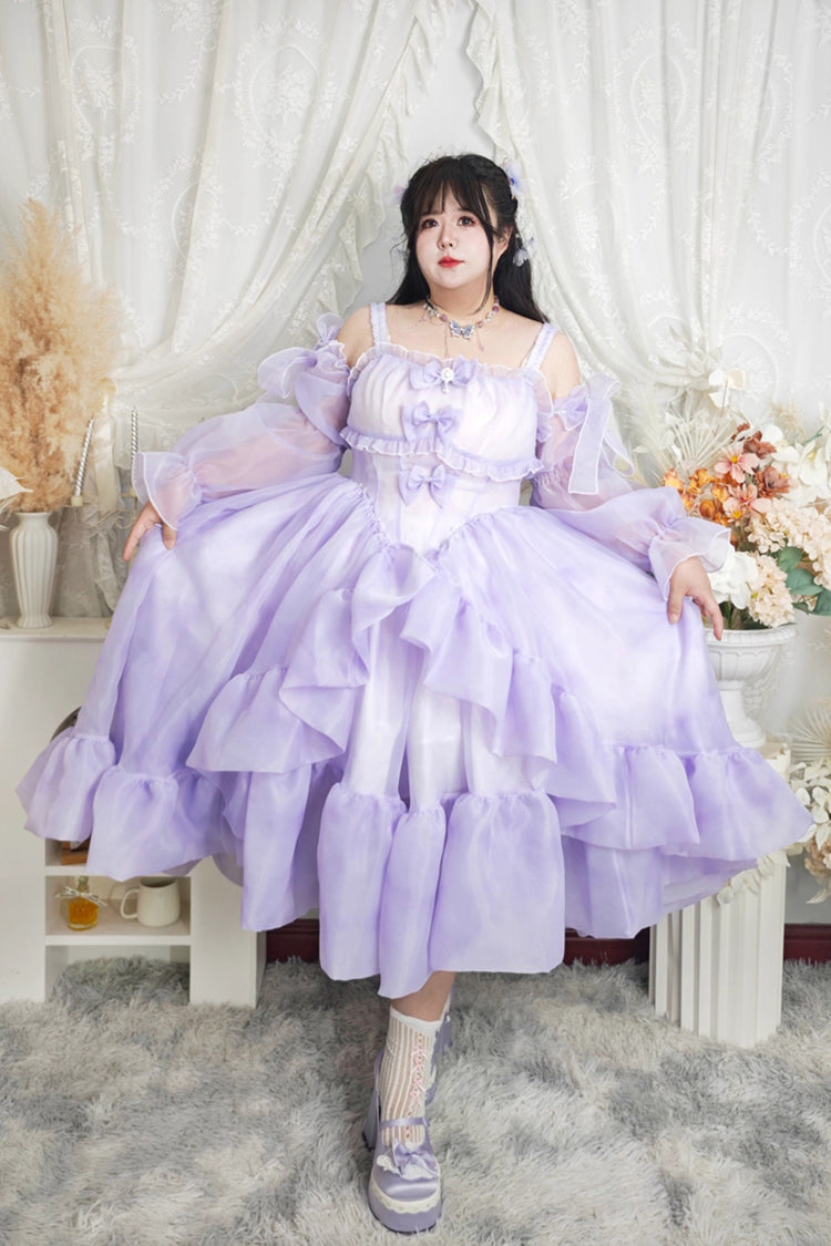Purple [Fall Into The Purple Galaxy] Gradient Ruffle Cardigan Bowknot Sweet Plus Size Princess Lolita Jsk Dress - Purple - 1