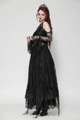 Black Off Shoulder Long Sleeves Women's Gothic Irregular Lace Dress Wedding Dress - Product - 8