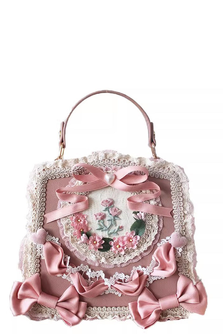 Four Seasons Floral Bowknot Lace Sweet Elegant Gorgeous Lolita Handbag 9 Colors - Smoky-Pink - 2