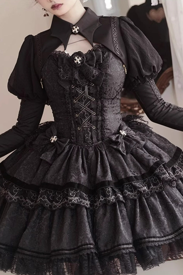 Black Double-Layered Ruffle Lace Gothic Ballet Lolita Jsk Dress - Product - 7