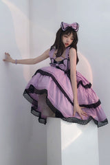 Purple First Love Triple-Layered Ruffle Bowknot Lace Sweet Lolita Jsk Dress - Product - 5