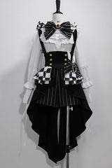 Black/White Rabbit Theater Checkerboard Print Ouji Lolita Waist Bowknot - Product - 3