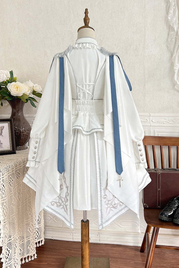 White/Blue [Star Knight] Print Punk Military Princess Handsome Ouji Lolita Skirt - Product - 10