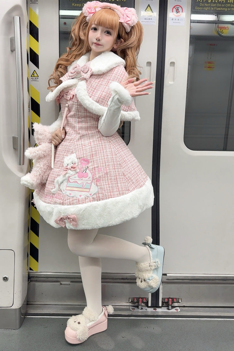 Pink Print Embroidery Bowknot Sweet Princess Lolita Jsk Dress - Product - 4