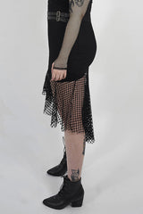 Black Side Leather Clasp Splice Rough Mesh Irregular Hem Plus Size Knit Women's Punk Fishtail Skirt - Product - 2