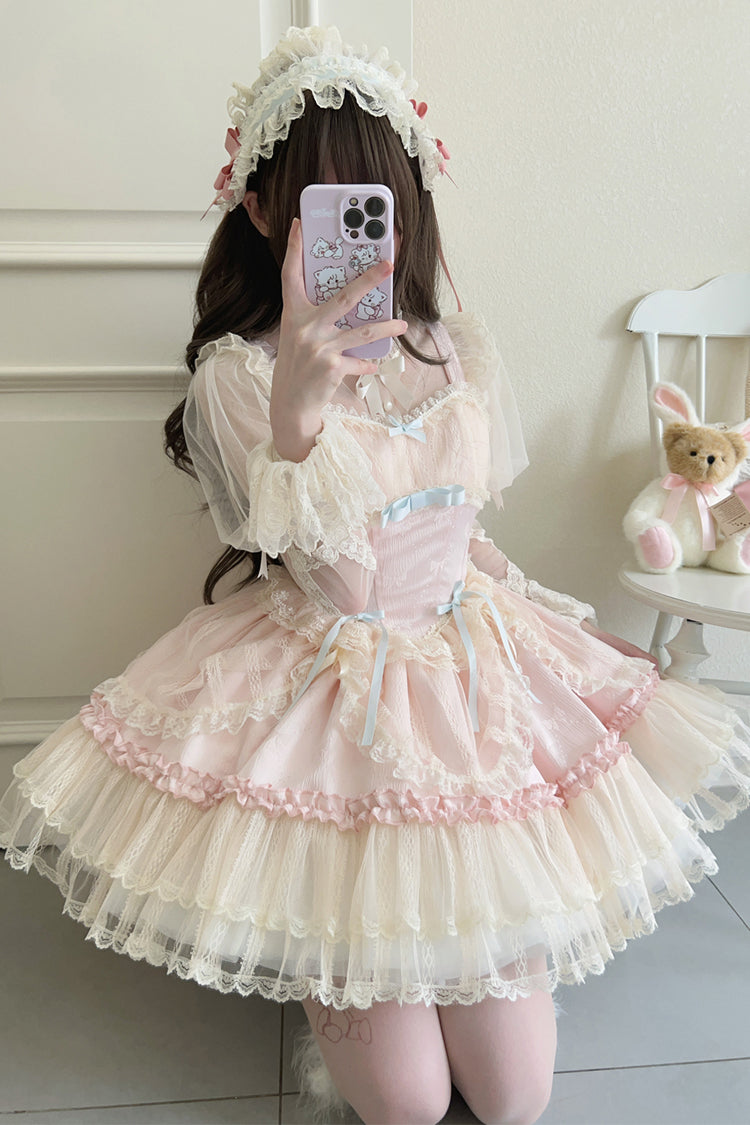 [Flower Season] Bowknot Lace Sweet Ballet Lolita Jsk Dress 4 Colors - Pink - 8