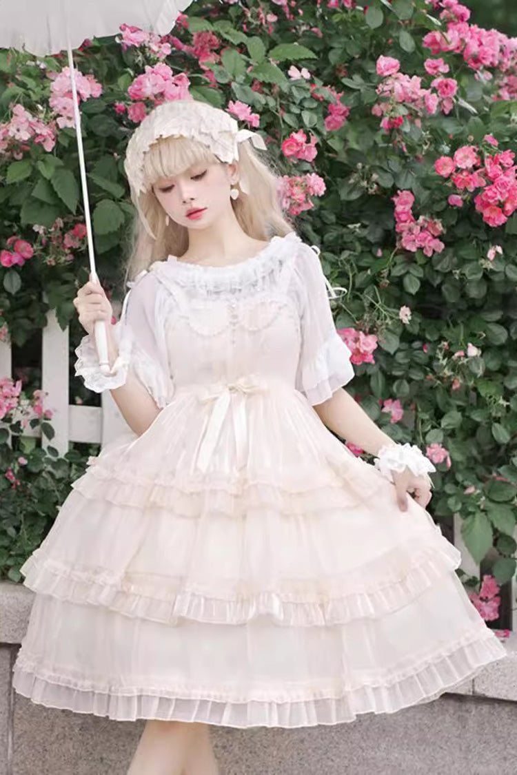 Star Gauze Romance Multi-layer Ruffle Bowknot Sweet Elegant Princess Lolita Jsk Dress 2 Colors - Product - 6