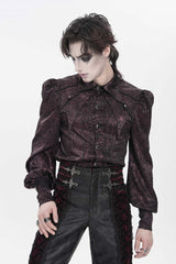 Red Lapel Collar Long Lantern Sleeves Jacquard Bow Men's Gothic Shirt - Product - 16
