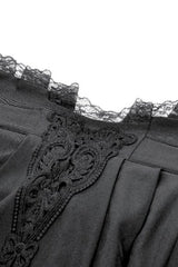 Black Embroidered Lace Trim Pleated Women's Gothic Maxi Skirt - Product - 10