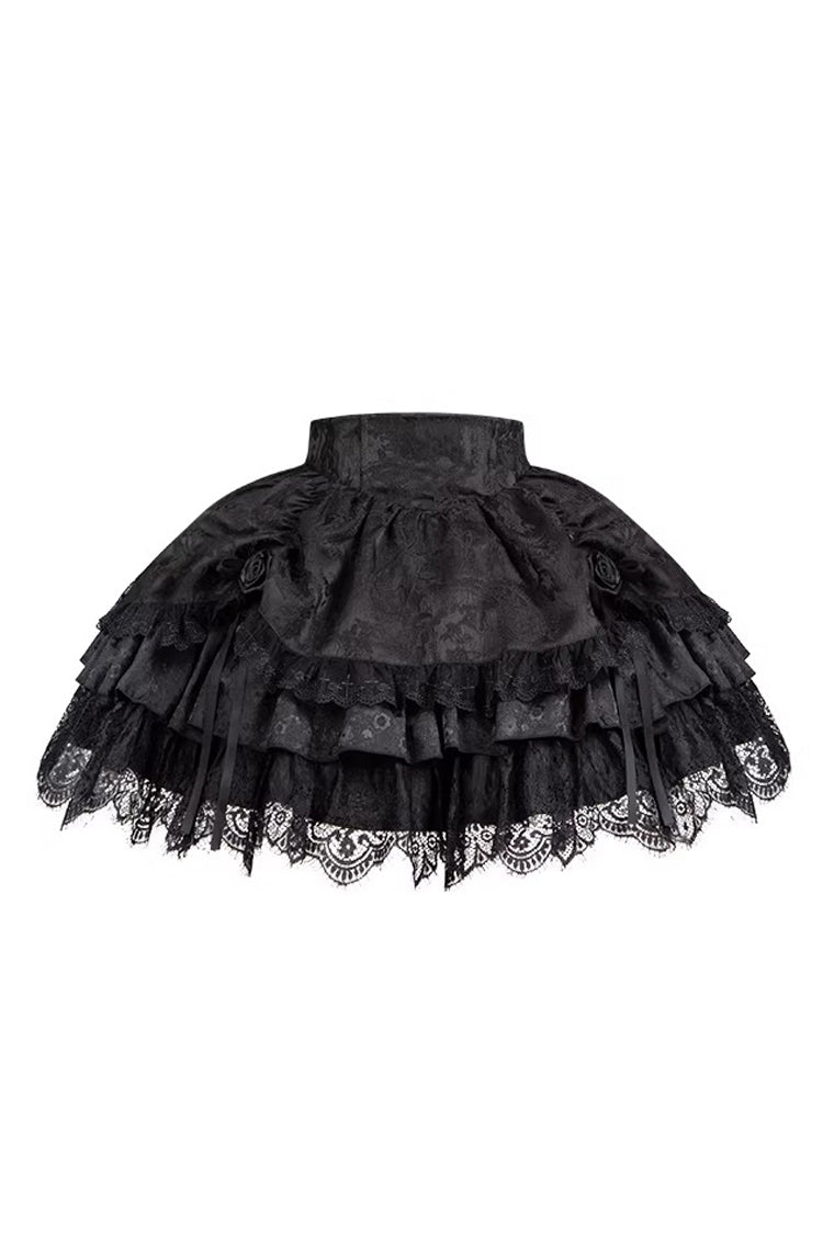 Black  [Letters & Poems · Twilight] Multi-Layered Jacquard Ruffled Witch Gothic Lolita Skirt 2 Versions - Product - 3