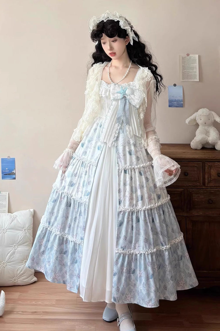 Light Blue Shell Print Cardigan Bowknot Elegant Princess Lolita Jsk Dress - Product - 4