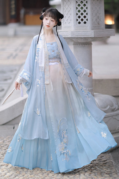 Blue Original Chinese Song Dynasty Gradient Sweet Lolita Hanfu Dress Full Set - Product - 2