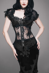 Black Transparent Lace Cotton Waist Fishbone Feather Women's Gothic Flower Corset - Black - 1