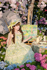 Ivory/Green [Lily of the Valley Perfume] Pearl Candy Tea Doll Collar Sleeveless Printed Lace Plus Size Sweet Lolita Jsk Dress - Product - 7
