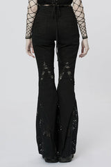 Black Stitching Lace Slim Women's Gothic Flared Pants - Product - 3
