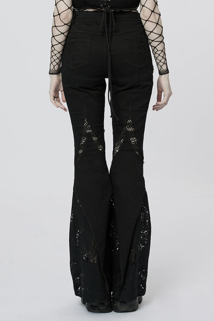 Black Stitching Lace Slim Women's Gothic Flared Pants - Product - 3