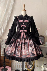 Black [The Case of the Missing Lamb] Print Ruffle Bowknot Lace Gothic Lolita Jsk Dress - Product - 3