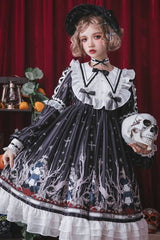 Black Rabbit'S Requiem Round Collar Long Sleeves College Style Gothic Lolita OP Dress - Product - 3