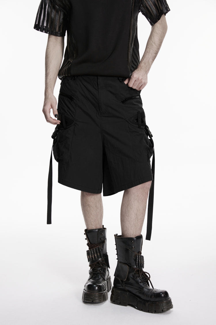 Black Buckled Men's Punk Shorts WIth Big Pocket - Product - 6