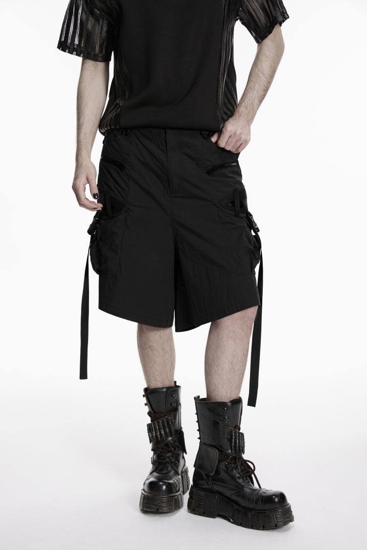 Black Buckled Men's Punk Shorts WIth Big Pocket - Product - 6